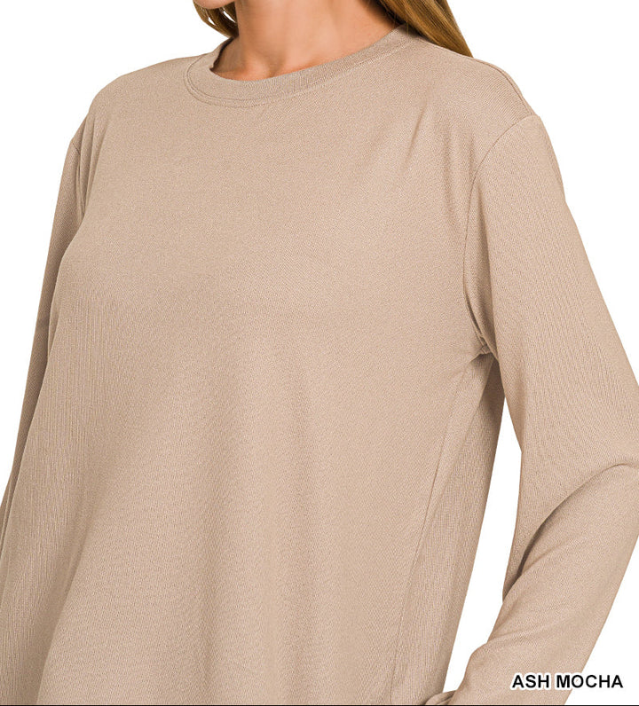 Woman in ash mocha top and bottom set