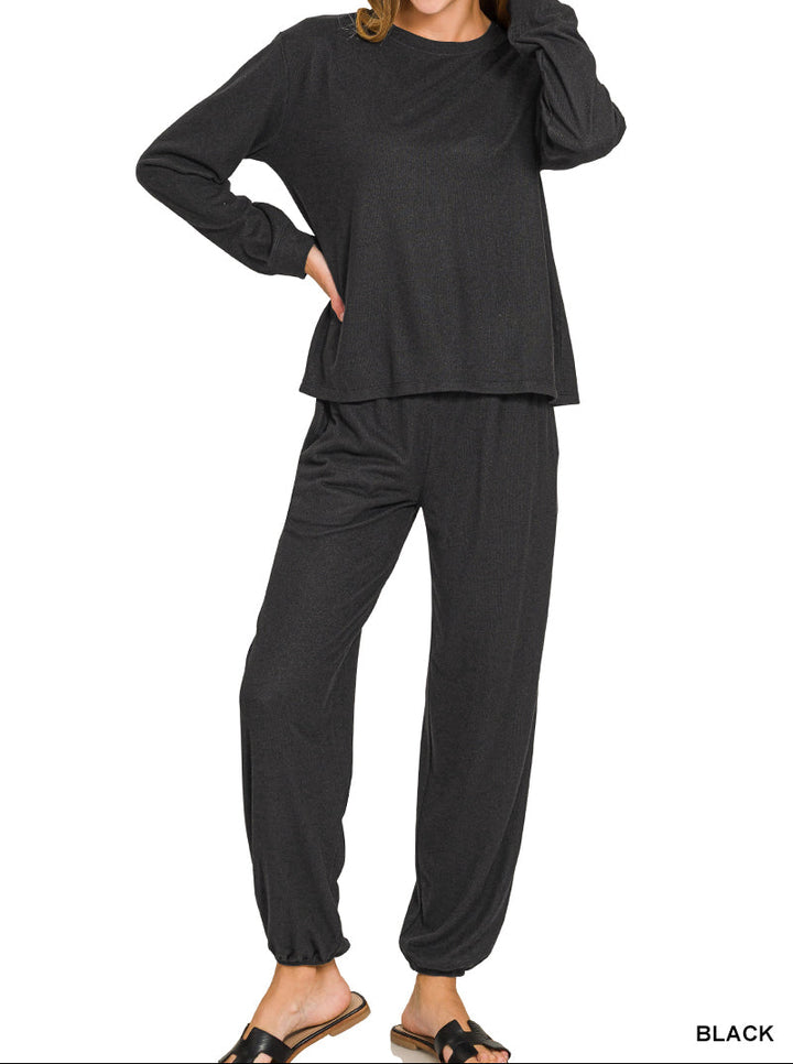 Woman in long sleeve and pants set