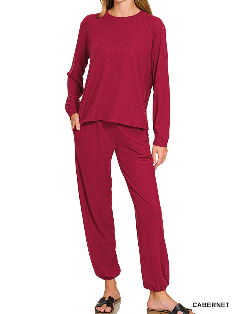 Zenana Soft Hacci Long Sleeve, Round Neck Jogger Set (NP)