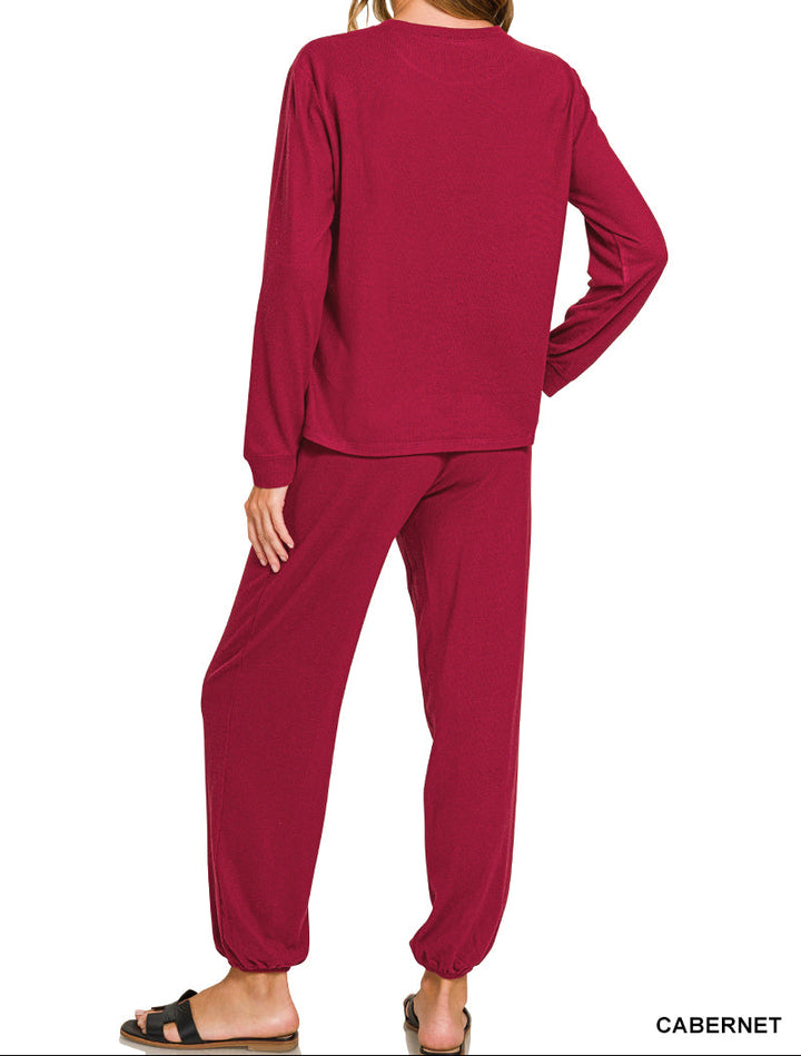 Woman in long sleeve and pants set