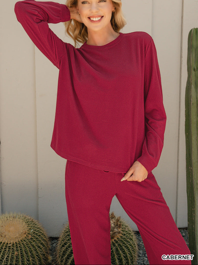 Zenana Soft Hacci Long Sleeve, Round Neck Jogger Set (NP)