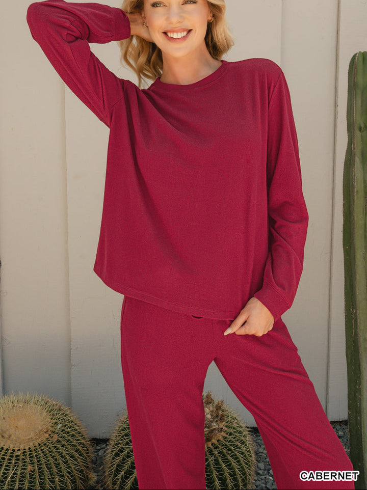 Zenana Soft Hacci Long Sleeve, Round Neck Jogger Set (NP)