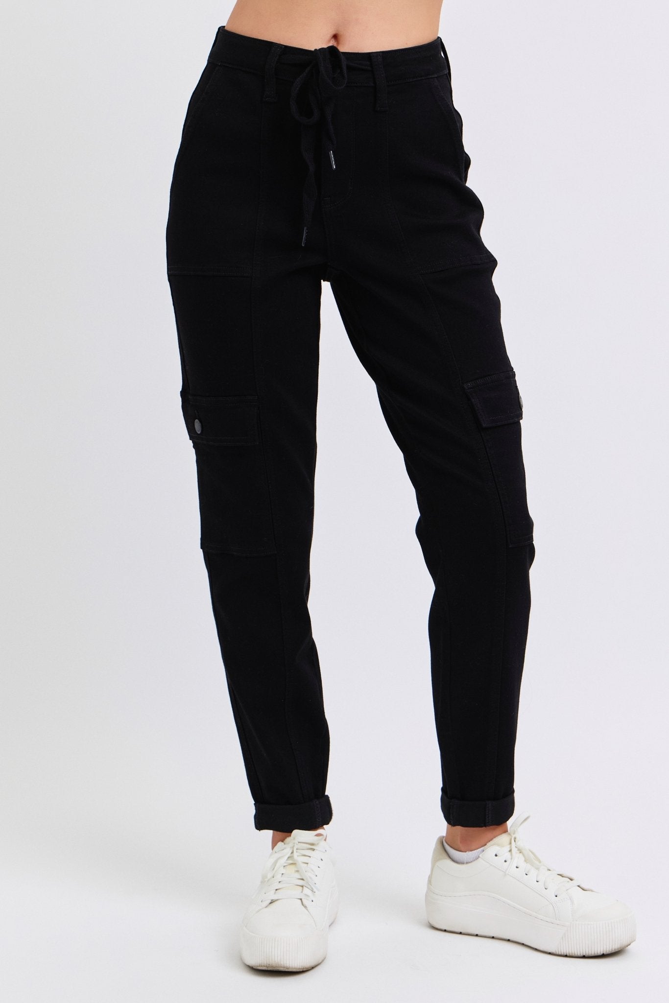 Judy Blue Jeans (NP) - High Rise Black, Cuffed Cargo Denim Joggers - Nikki and Co Boutique