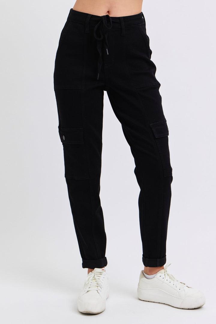 Judy Blue Jeans (NP) - High Rise Black, Cuffed Cargo Denim Joggers | Nikki &amp; Co. Boutique