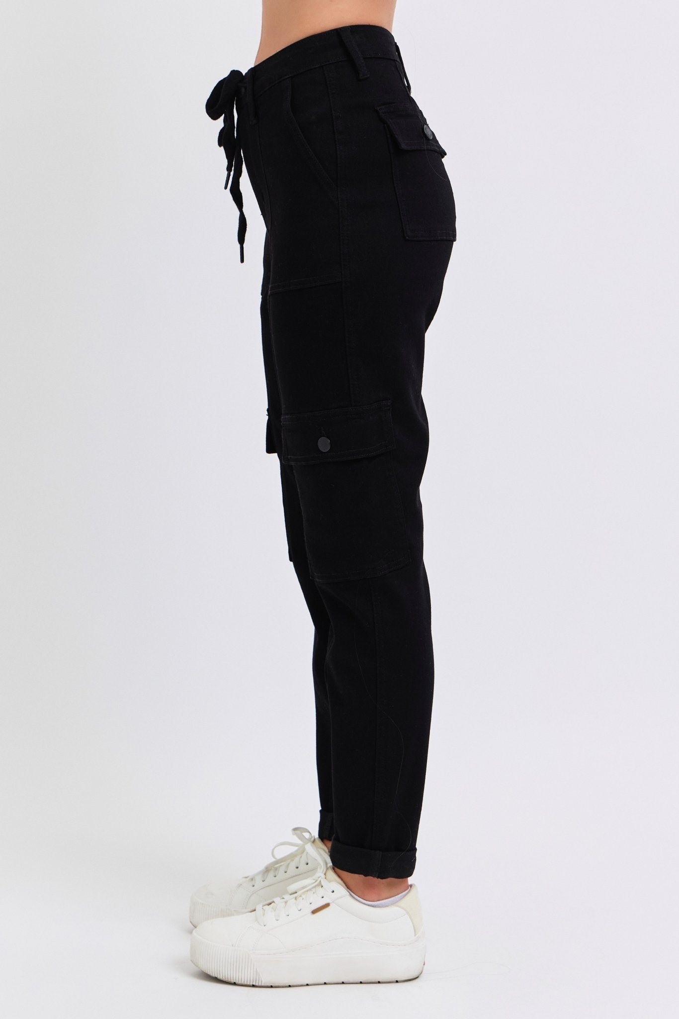 Judy Blue Jeans (NP) - High Rise Black, Cuffed Cargo Denim Joggers - Nikki and Co Boutique