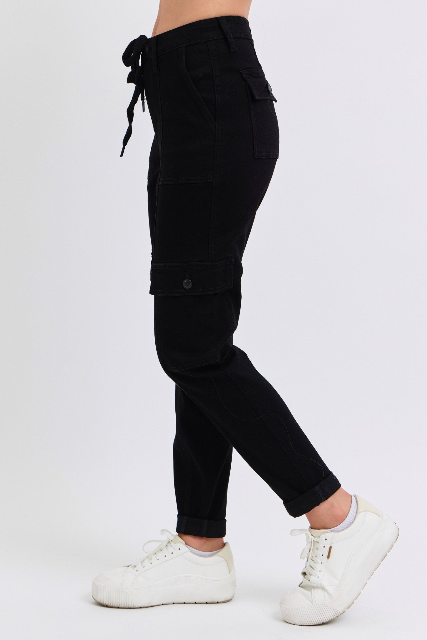 Judy Blue Jeans (NP) - High Rise Black, Cuffed Cargo Denim Joggers - Nikki and Co Boutique