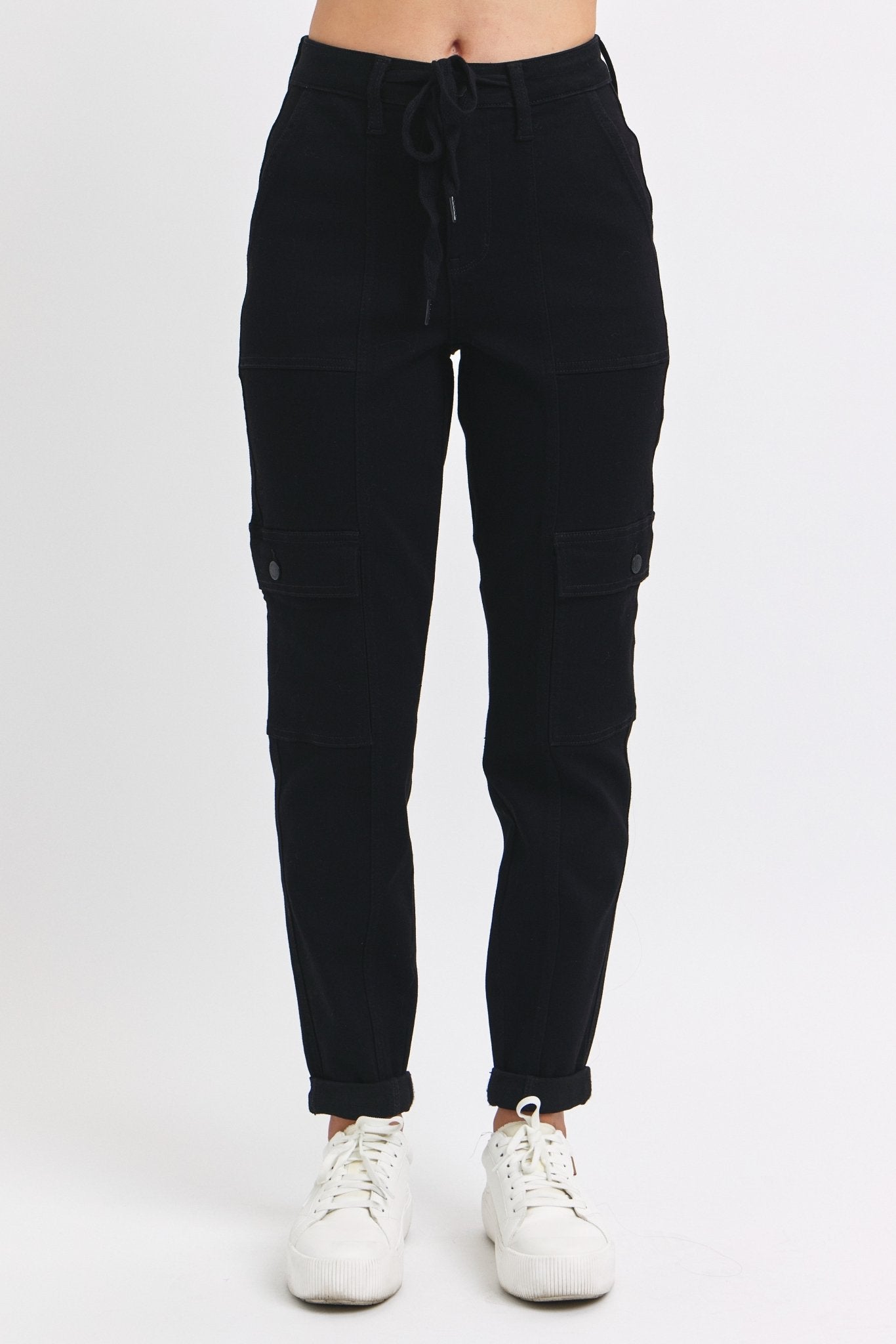 Judy Blue Jeans (NP) - High Rise Black, Cuffed Cargo Denim Joggers - Nikki and Co Boutique