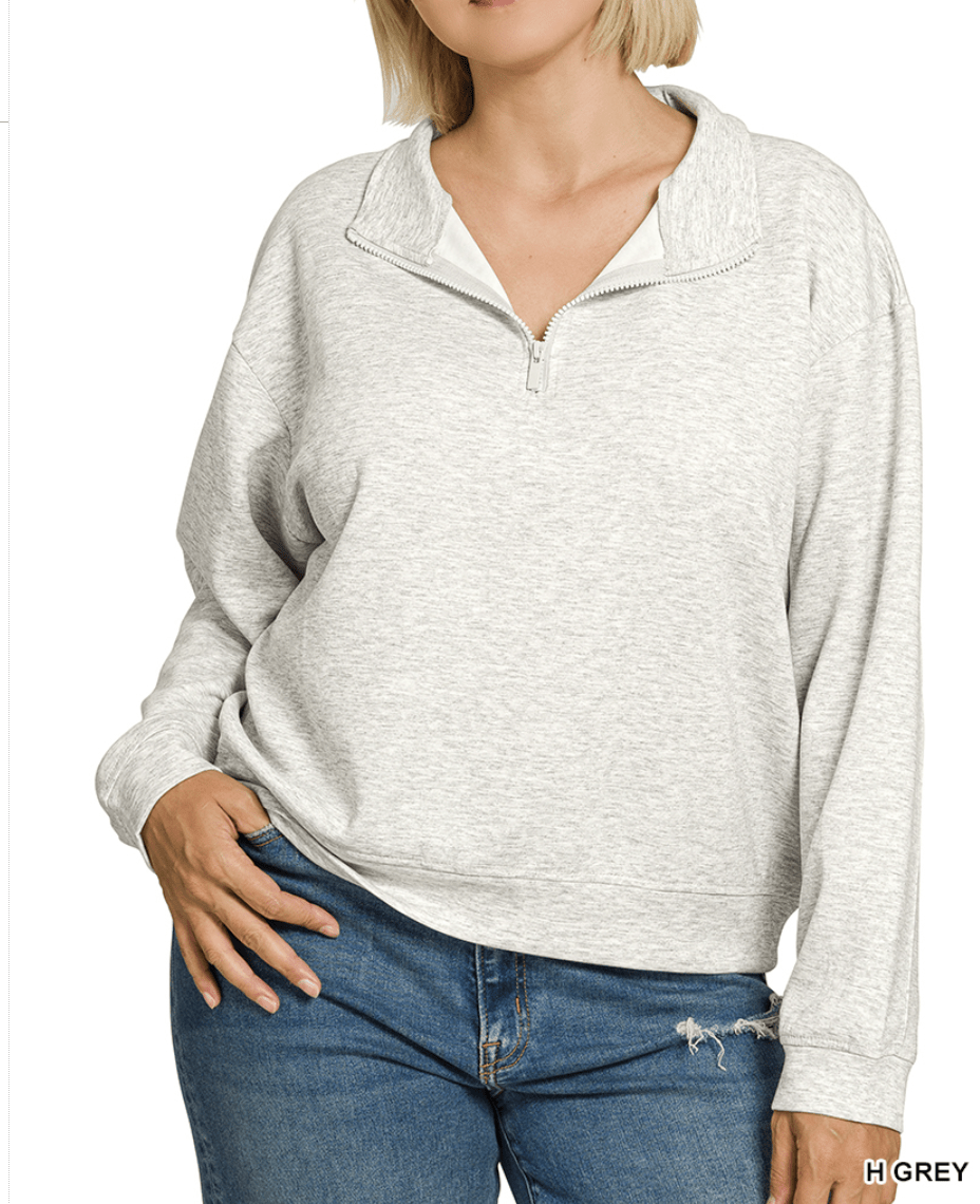 Zenana Plus Size Scuba Half-Zip Pullover – 3 Colors (NP) - Nikki &amp; Co. Boutique