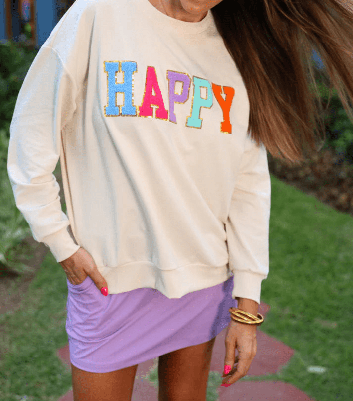 Happy Patch Pullover Top (NP) | Nikki & Co. Boutique