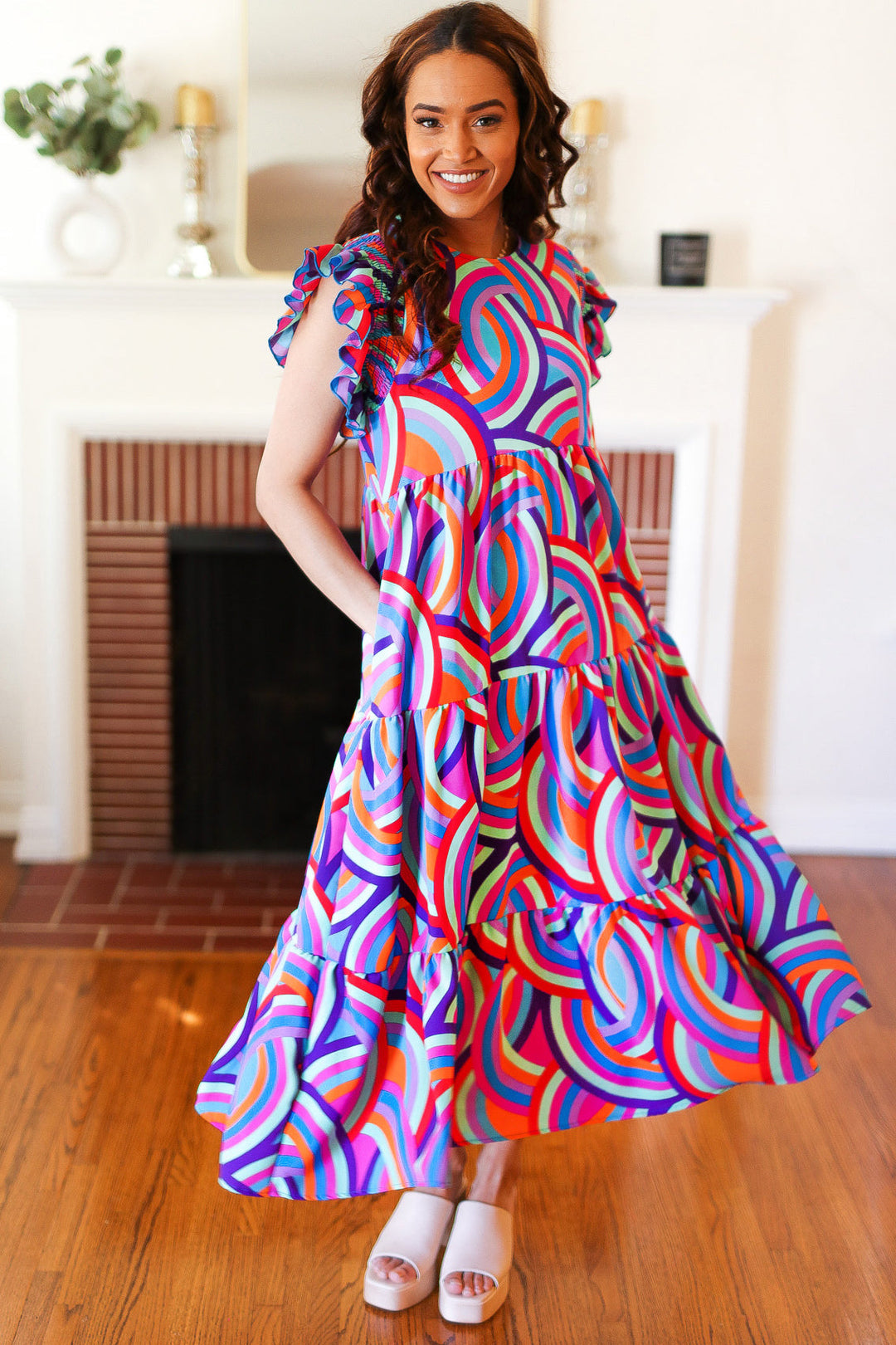 Feel Your Best Purple Abstract Print Smocked Ruffle Sleeve Maxi Dress | Nikki &amp; Co. Boutique