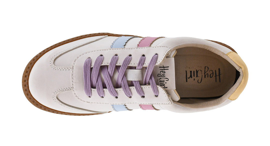 White sneaker with colorful accents and &