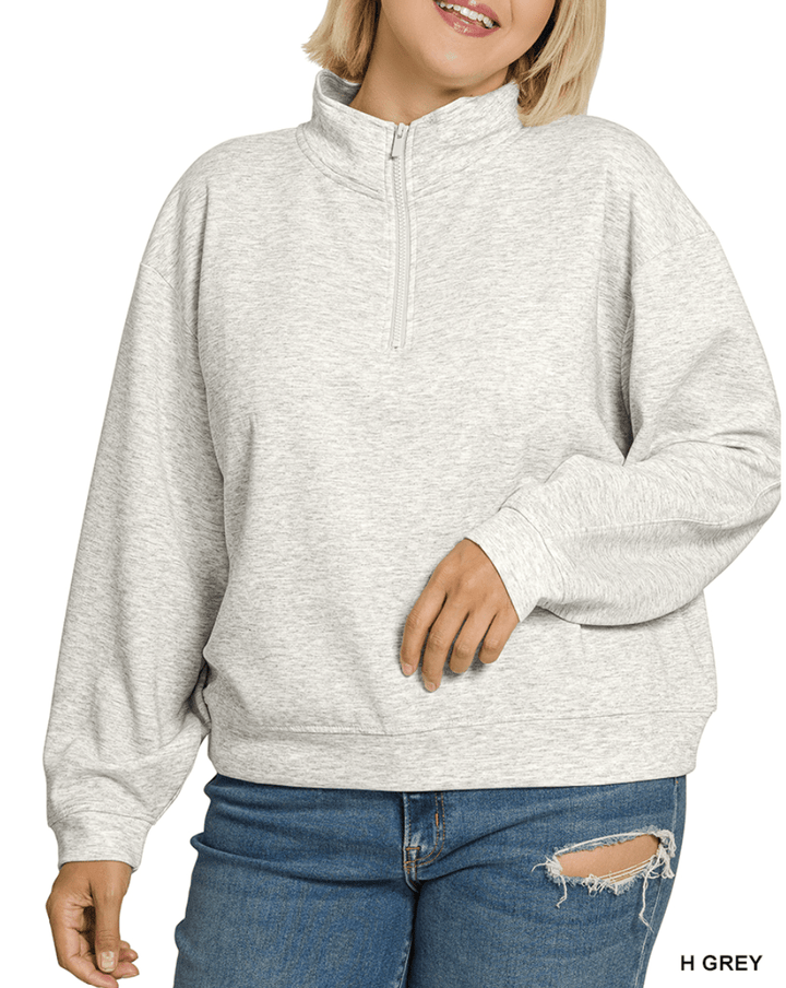 Zenana Plus Size Scuba Half-Zip Pullover – 3 Colors (NP) - Nikki &amp; Co. Boutique