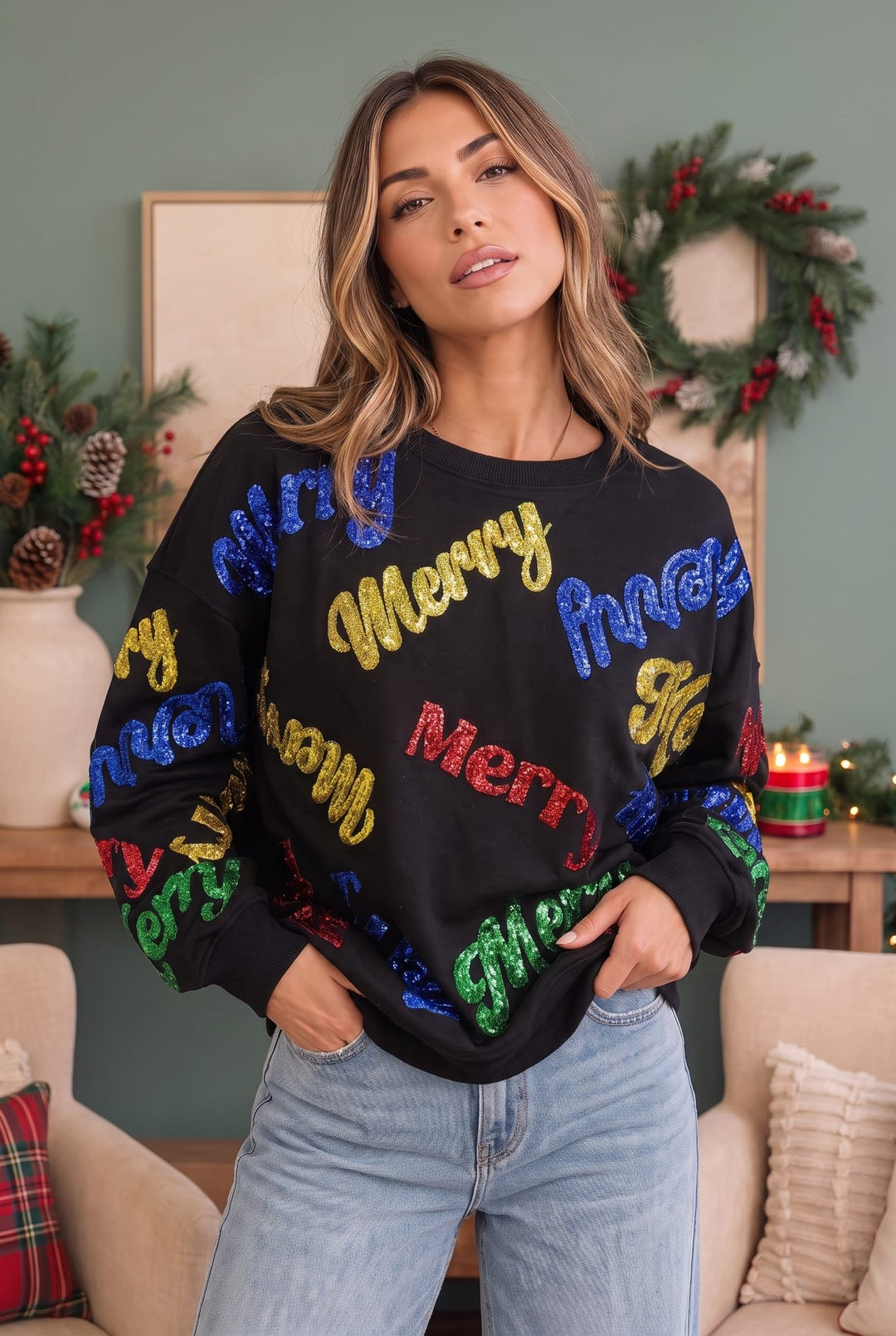 Merry Everything Glitter Sweatshirt - Nikki &amp; Co. Boutique