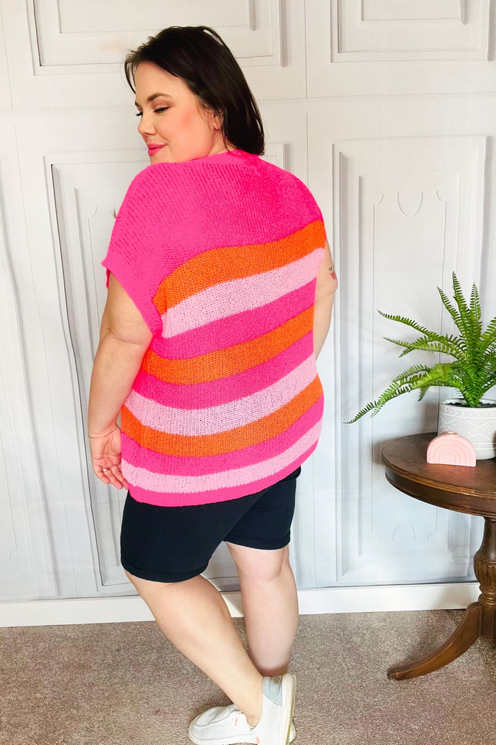 Feeling Bold Fuchsia &amp; Orange Stripe Shorts Sleeve Dolman Sweater | Nikki &amp; Co. Boutique