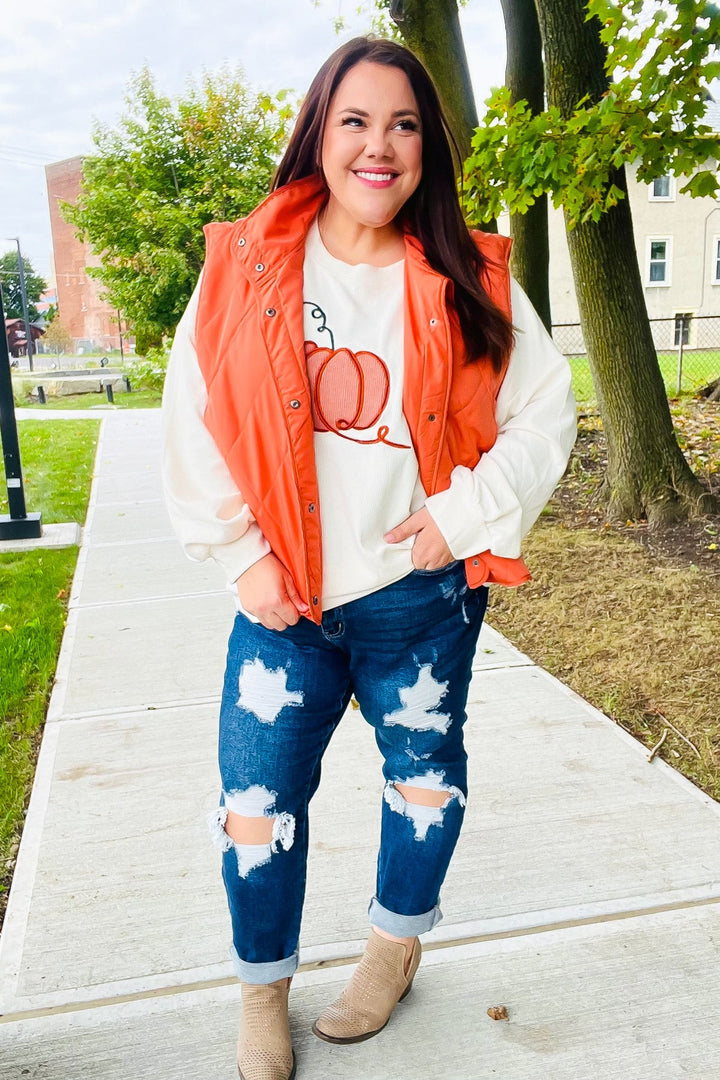 Weekend Ready Rust High Neck Snap Button Quilted Puffer Vest | Nikki &amp; Co. Boutique