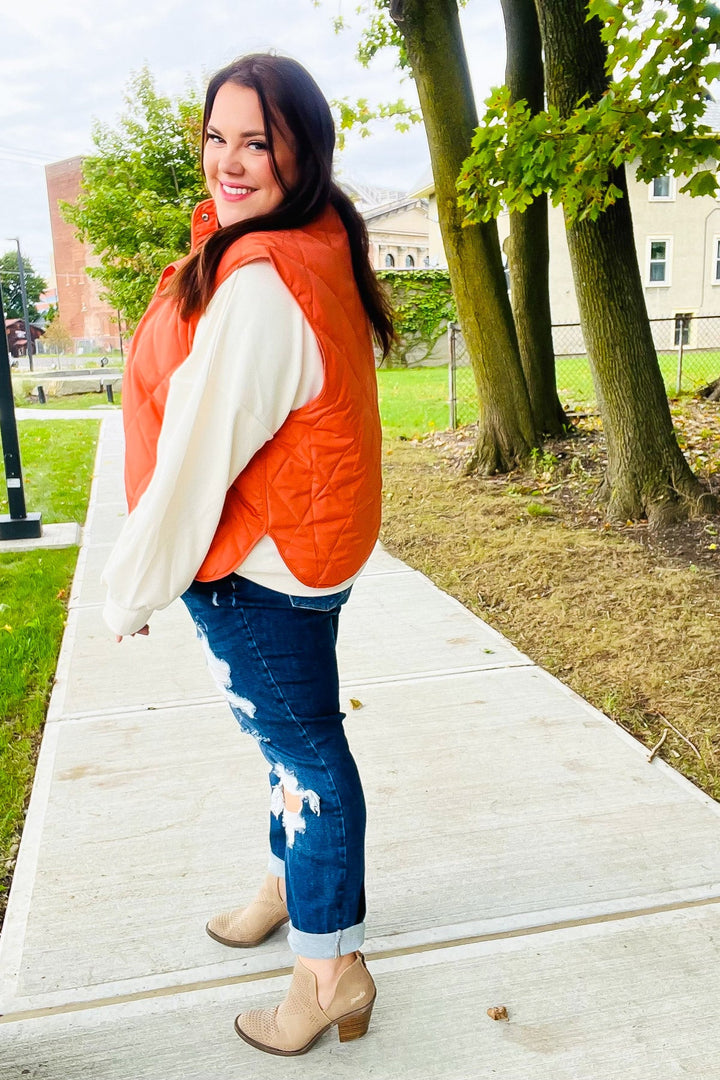 Weekend Ready Rust High Neck Snap Button Quilted Puffer Vest | Nikki &amp; Co. Boutique