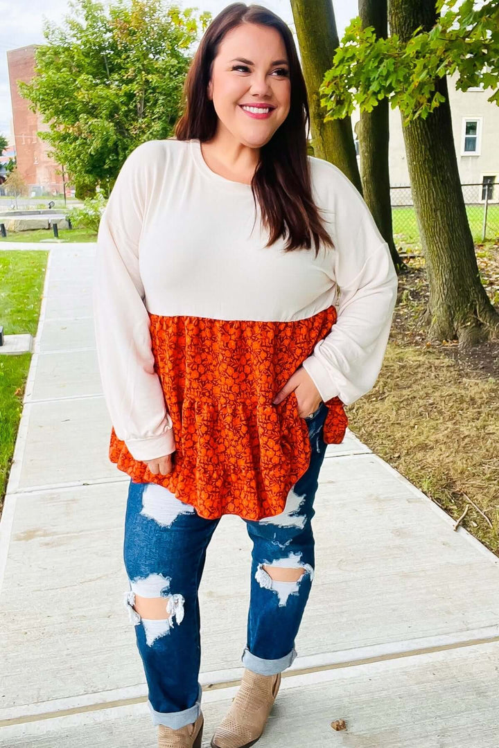 Star Struck Vintage Floral Oatmeal Tiered Babydoll Twofer Top - Nikki &amp; Co. Boutique