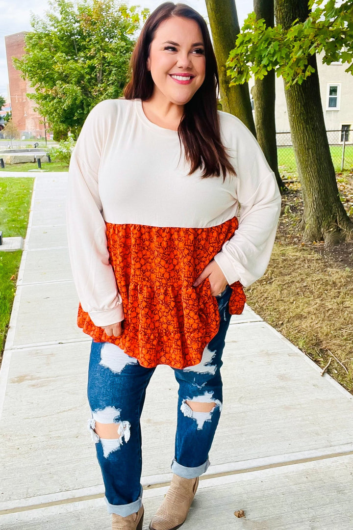Star Struck Vintage Floral Oatmeal Tiered Babydoll Twofer Top | Nikki &amp; Co. Boutique