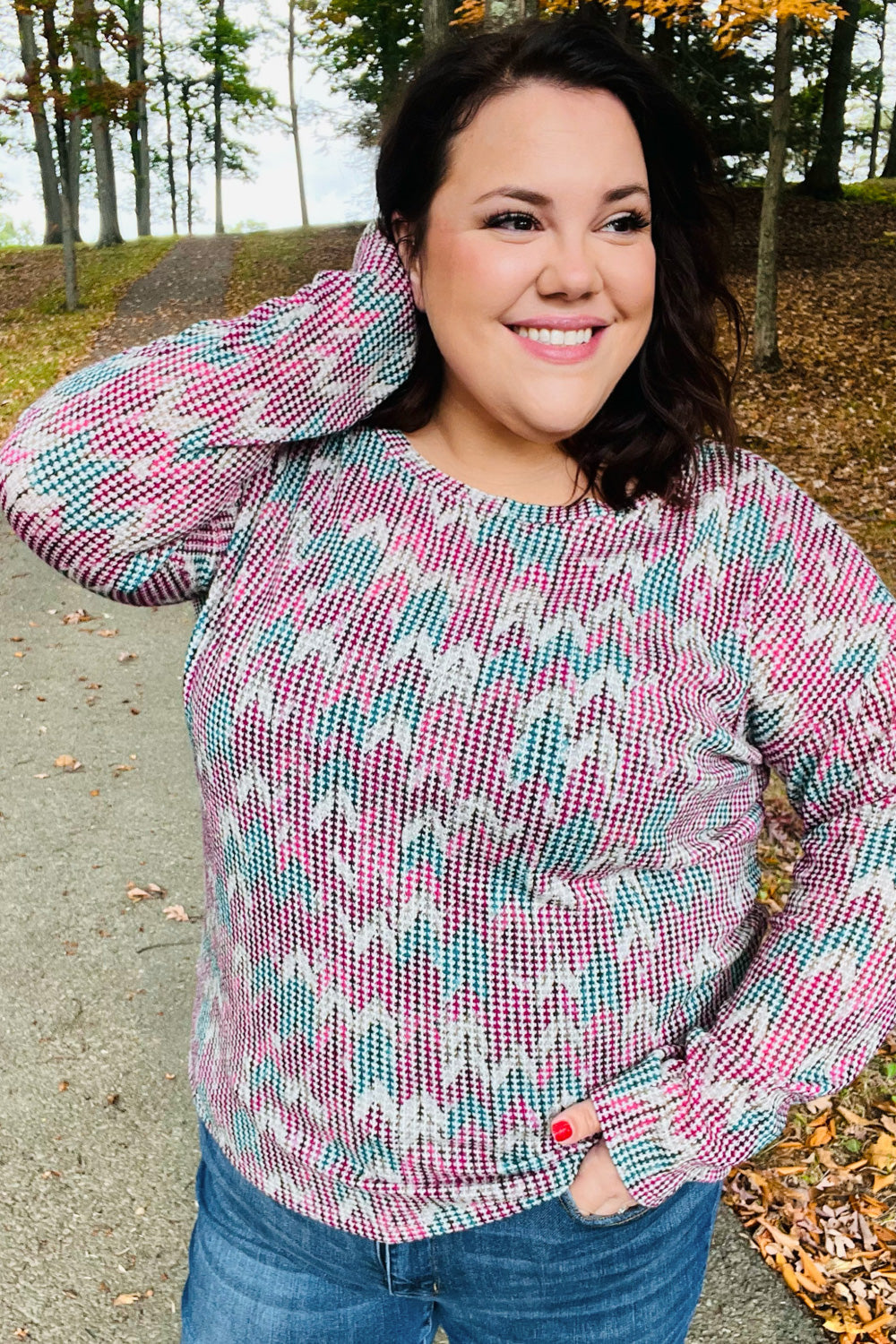 Magenta &amp; Teal Vintage Two Tone Knit Top | Nikki &amp; Co. Boutique