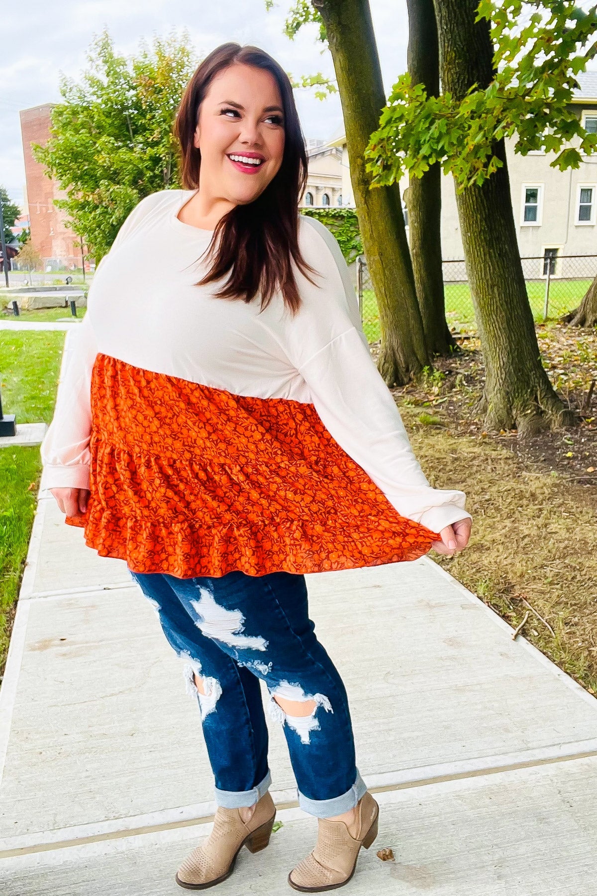 Star Struck Vintage Floral Oatmeal Tiered Babydoll Twofer Top - Nikki and Co Boutique