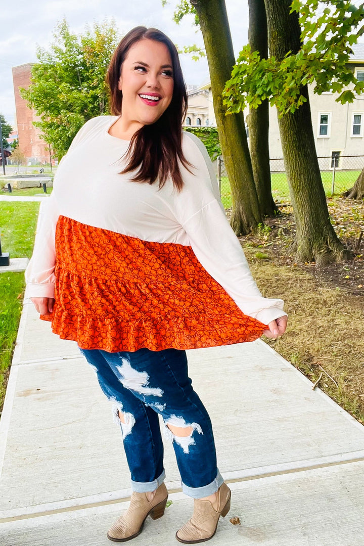Star Struck Vintage Floral Oatmeal Tiered Babydoll Twofer Top | Nikki &amp; Co. Boutique