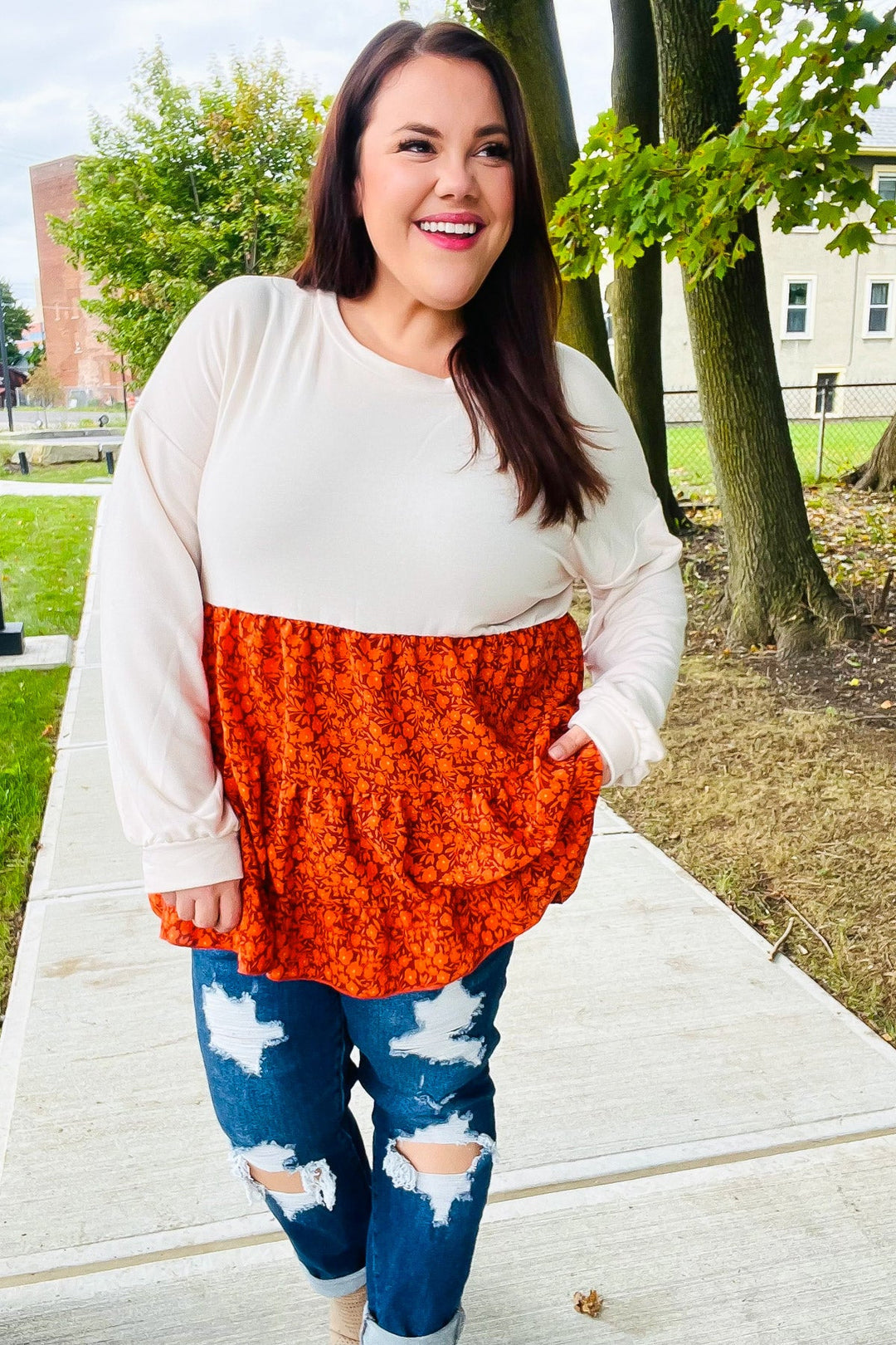 Star Struck Vintage Floral Oatmeal Tiered Babydoll Twofer Top | Nikki &amp; Co. Boutique