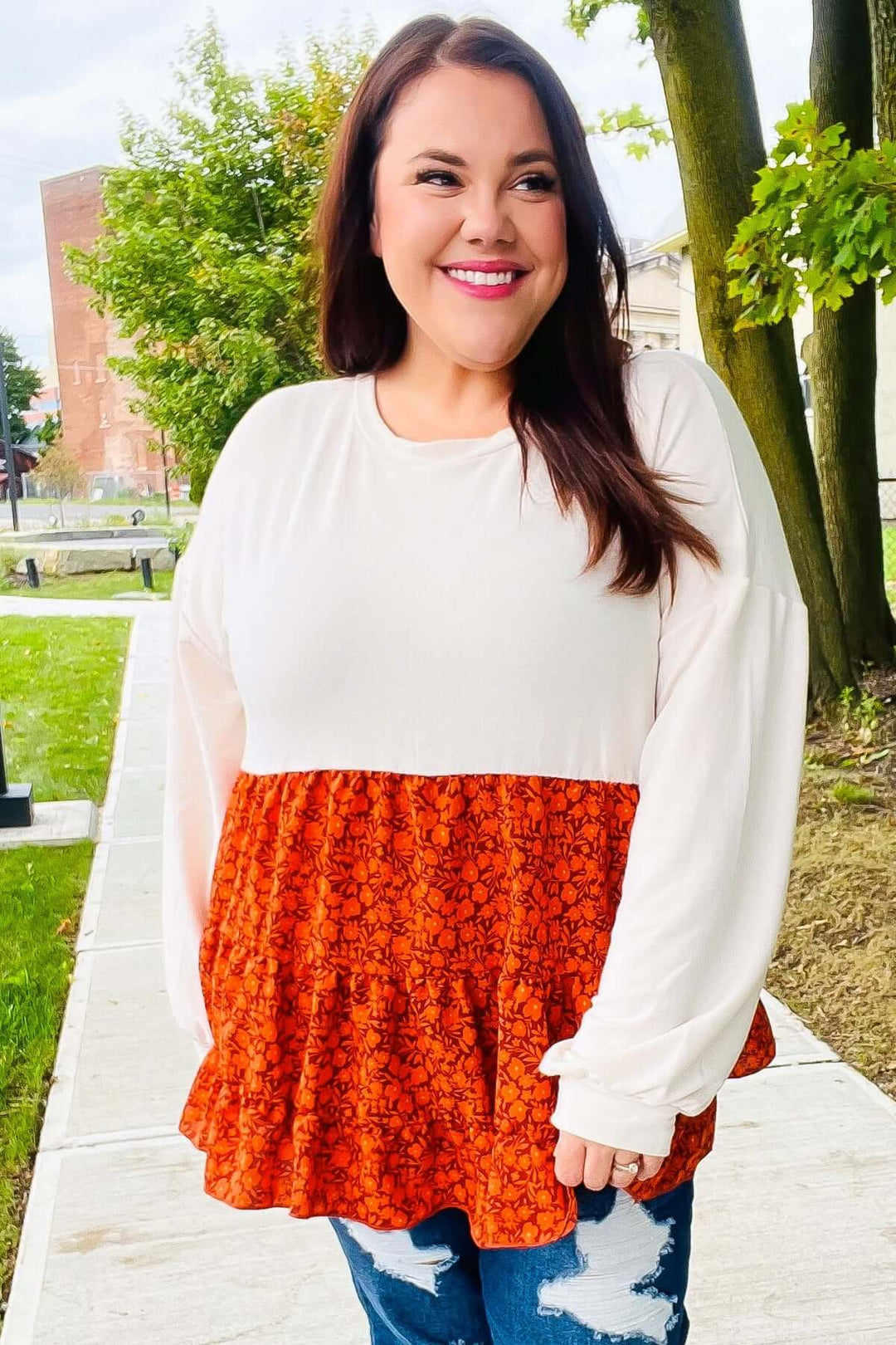 Star Struck Vintage Floral Oatmeal Tiered Babydoll Twofer Top - Nikki &amp; Co. Boutique