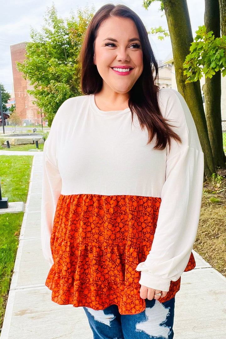 Star Struck Vintage Floral Oatmeal Tiered Babydoll Twofer Top | Nikki &amp; Co. Boutique