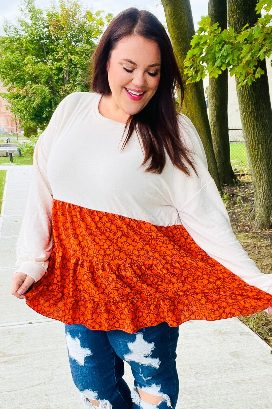 Star Struck Vintage Floral Oatmeal Tiered Babydoll Twofer Top | Nikki &amp; Co. Boutique