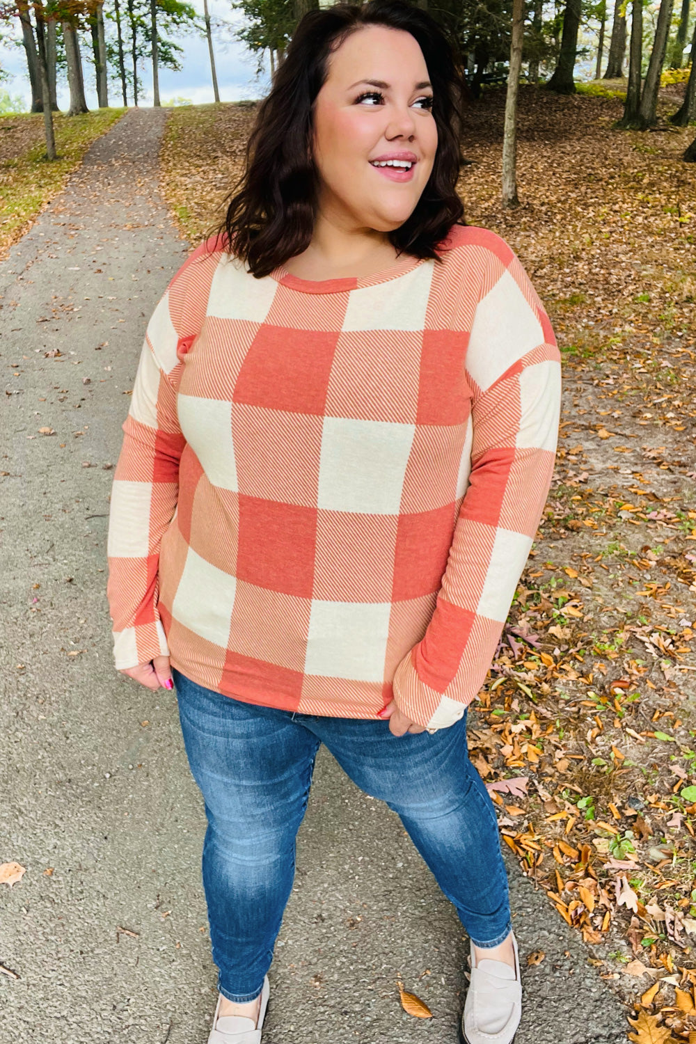 Rust Checker Plaid French Terry Top | Nikki &amp; Co. Boutique