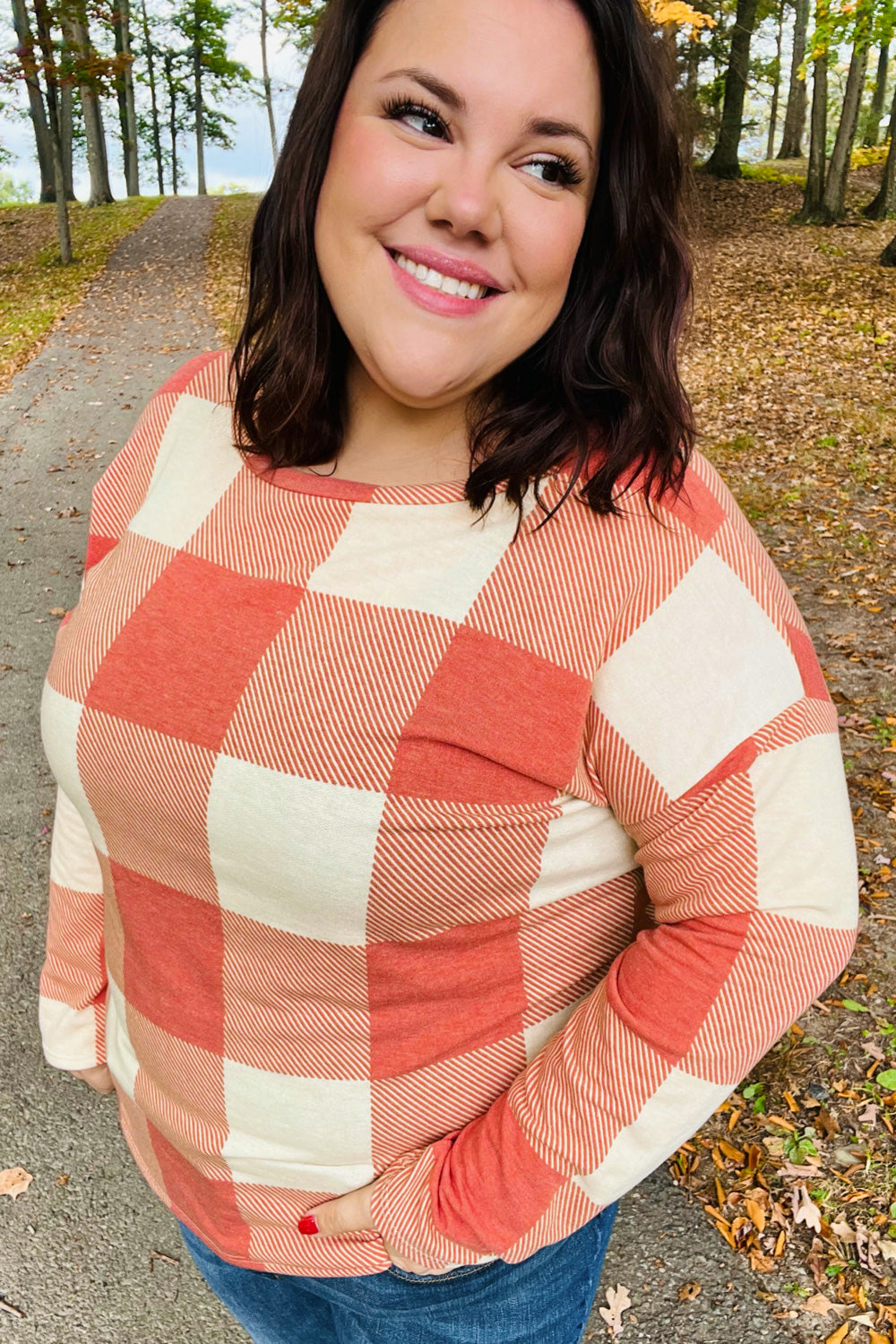Rust Checker Plaid French Terry Top | Nikki &amp; Co. Boutique