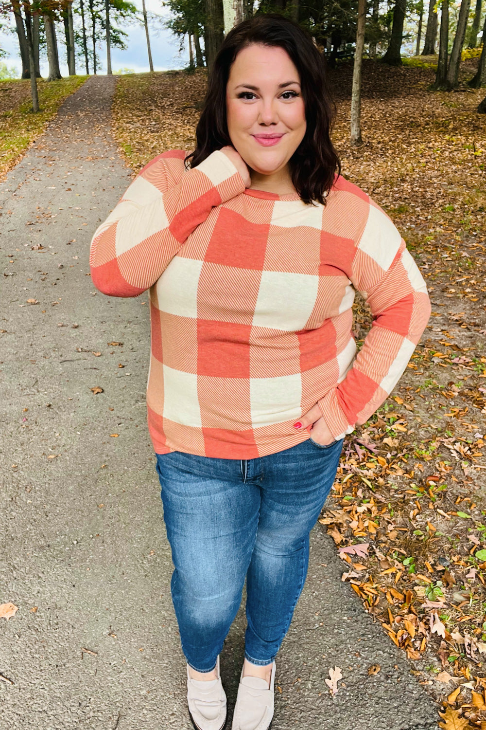 Rust Checker Plaid French Terry Top | Nikki &amp; Co. Boutique