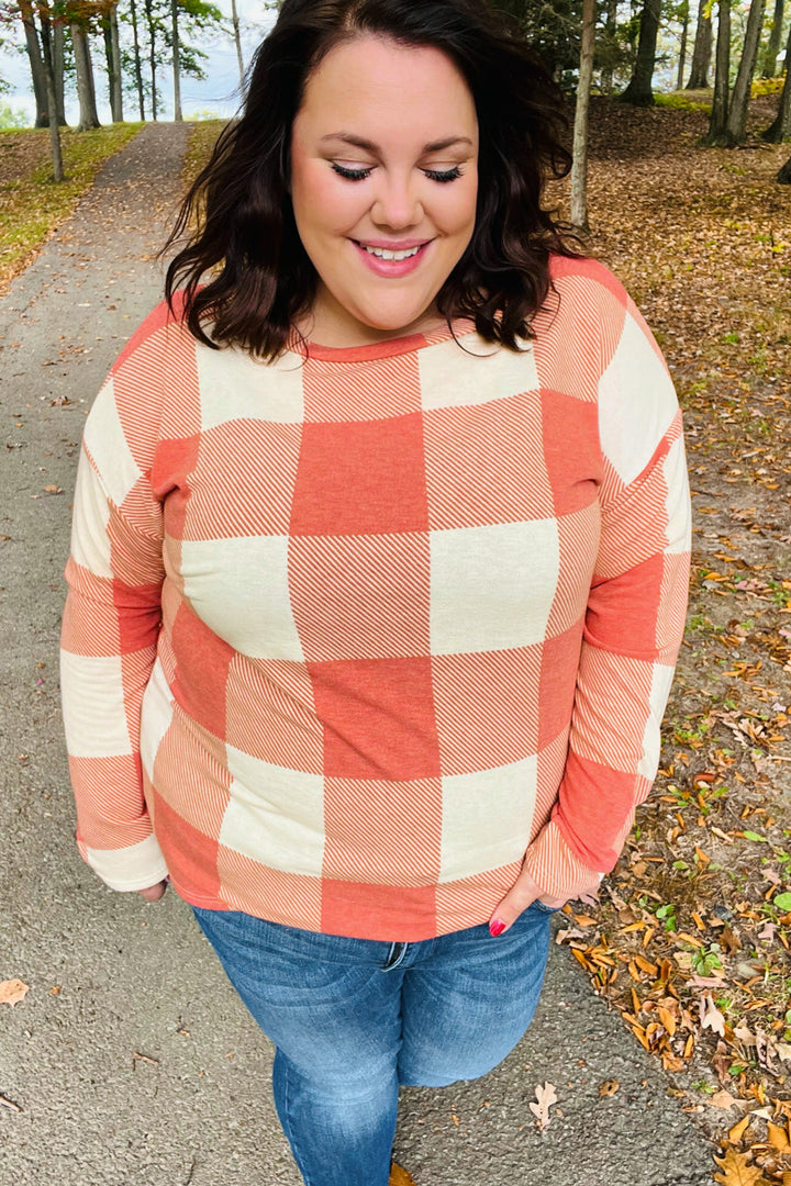 Rust Checker Plaid French Terry Top | Nikki &amp; Co. Boutique