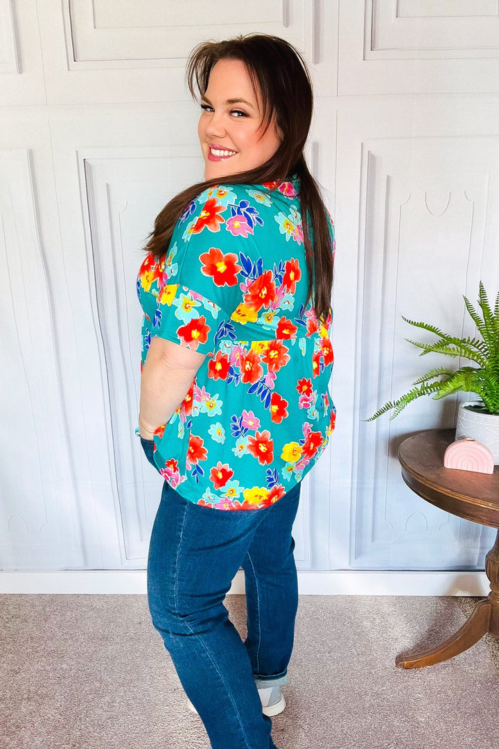 Take Me Away Teal Floral Drop Shoulder Babydoll Tops | Nikki &amp; Co. Boutique