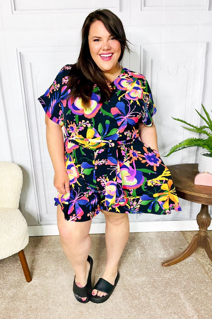 Live For Today Black Floral Surplice Woven Romper | Nikki &amp; Co. Boutique