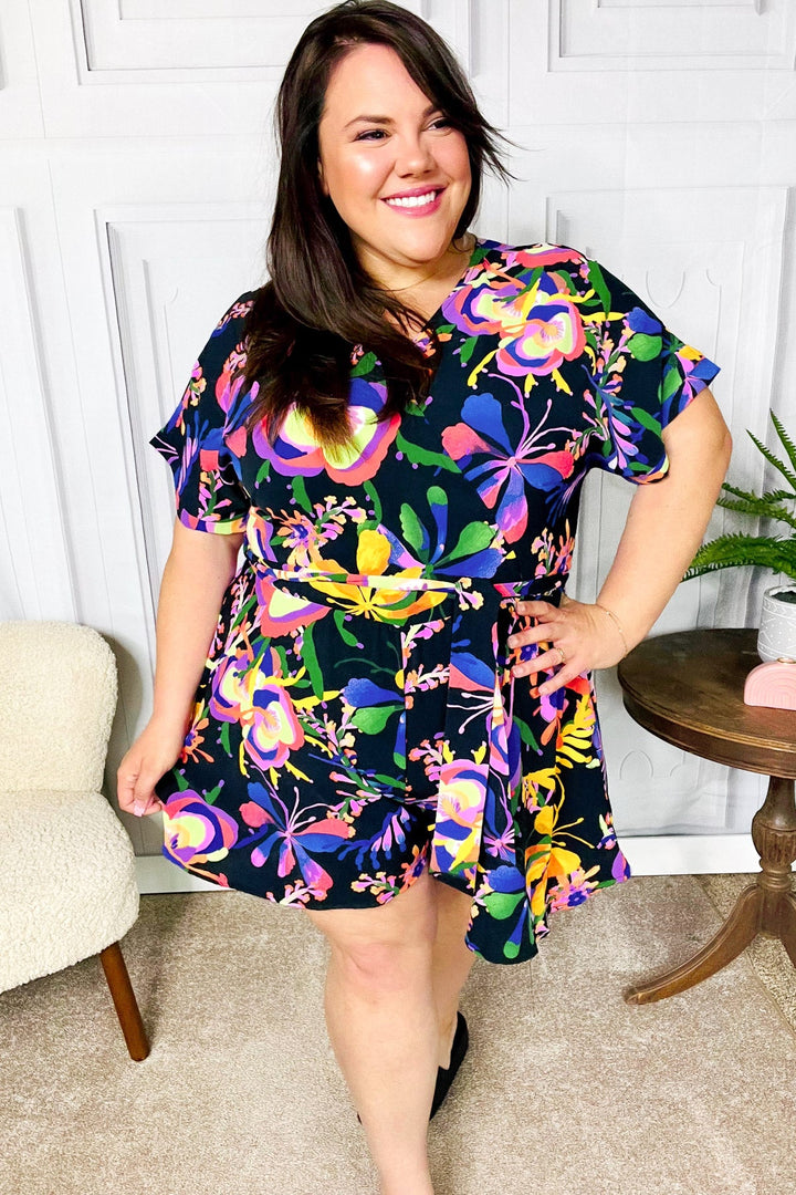 Live For Today Black Floral Surplice Woven Romper | Nikki &amp; Co. Boutique