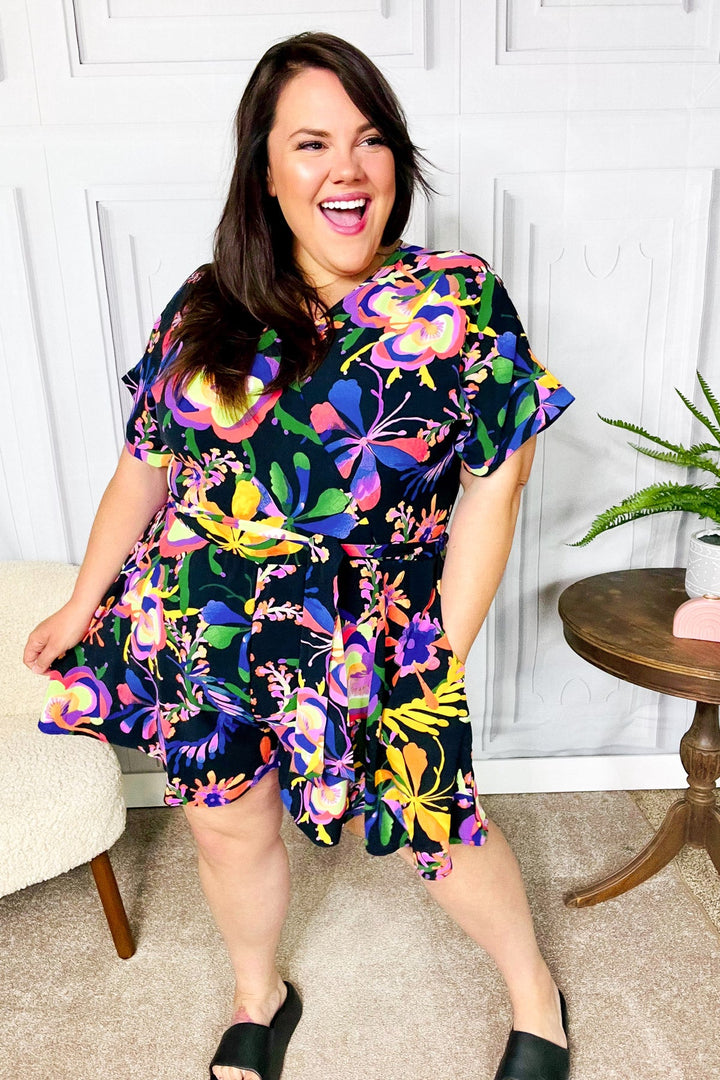 Live For Today Black Floral Surplice Woven Romper | Nikki &amp; Co. Boutique