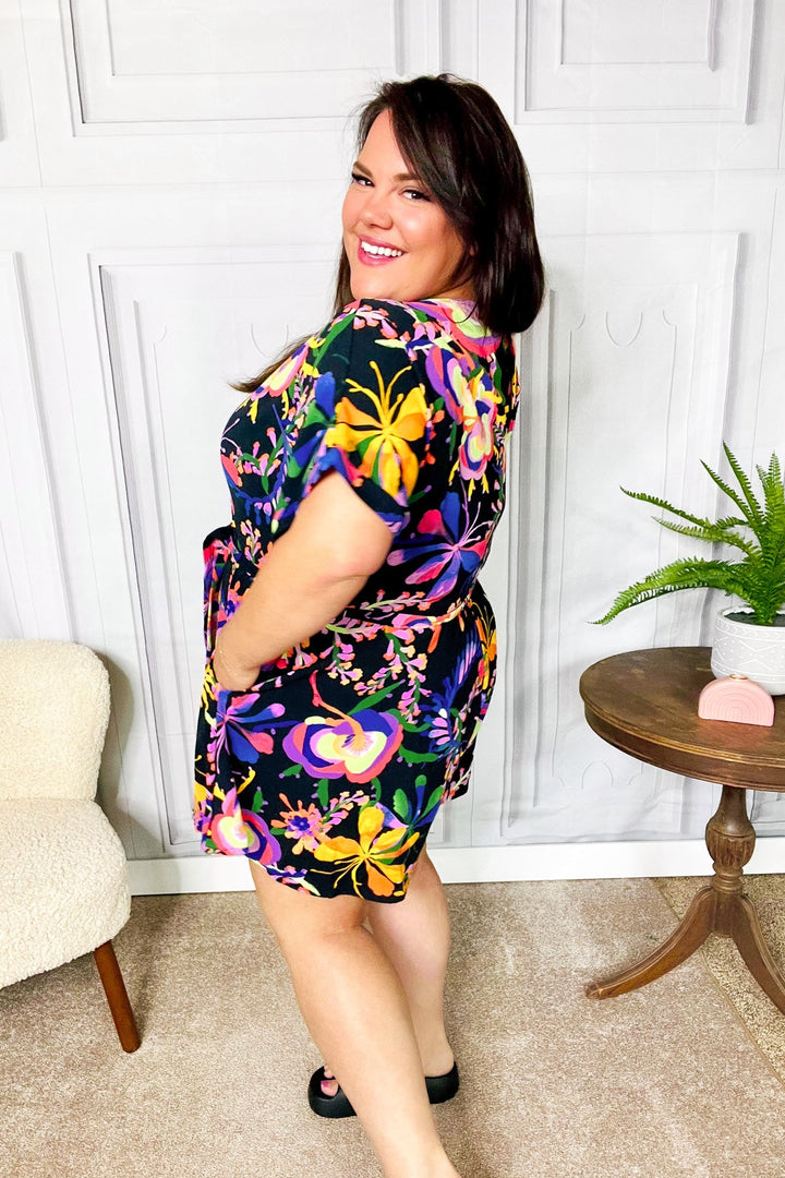 Live For Today Black Floral Surplice Woven Romper | Nikki &amp; Co. Boutique