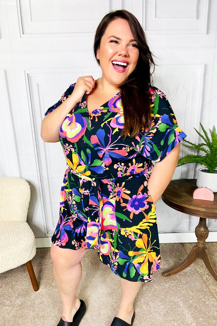 Live For Today Black Floral Surplice Woven Romper | Nikki &amp; Co. Boutique