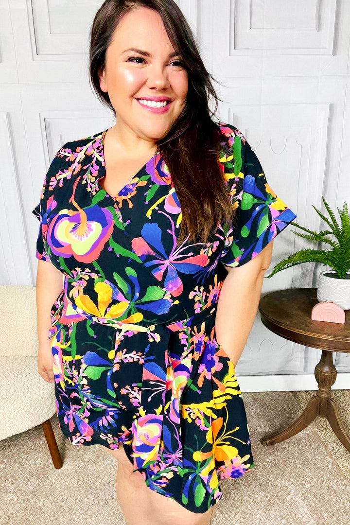 Live For Today Black Floral Surplice Woven Romper | Nikki &amp; Co. Boutique