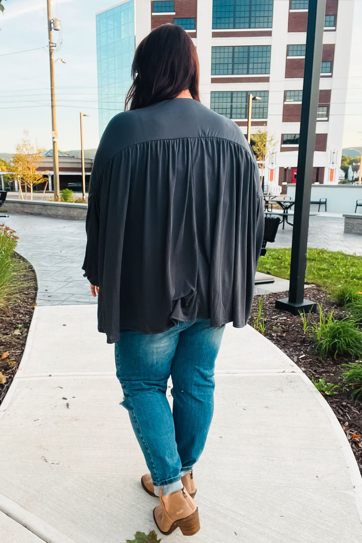 Casual Chic Charcoal V Neck Yoke Modal Knit Top | Nikki &amp; Co. Boutique