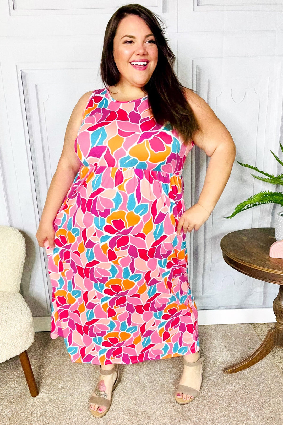 Hello Beautiful Fuchsia Abstract Floral Fit &amp; Flare Maxi Dress | Nikki &amp; Co. Boutique