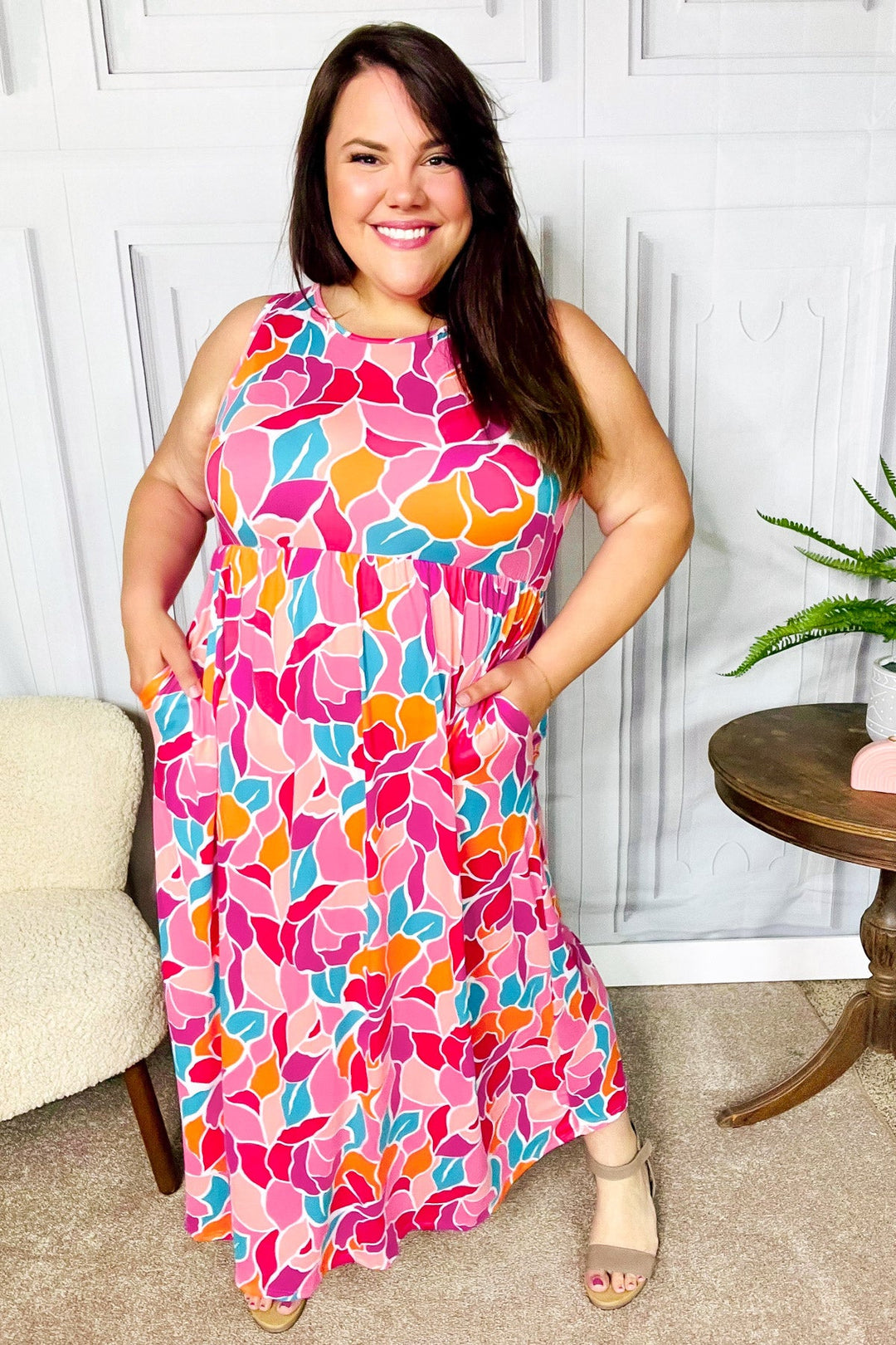 Hello Beautiful Fuchsia Abstract Floral Fit &amp; Flare Maxi Dress | Nikki &amp; Co. Boutique