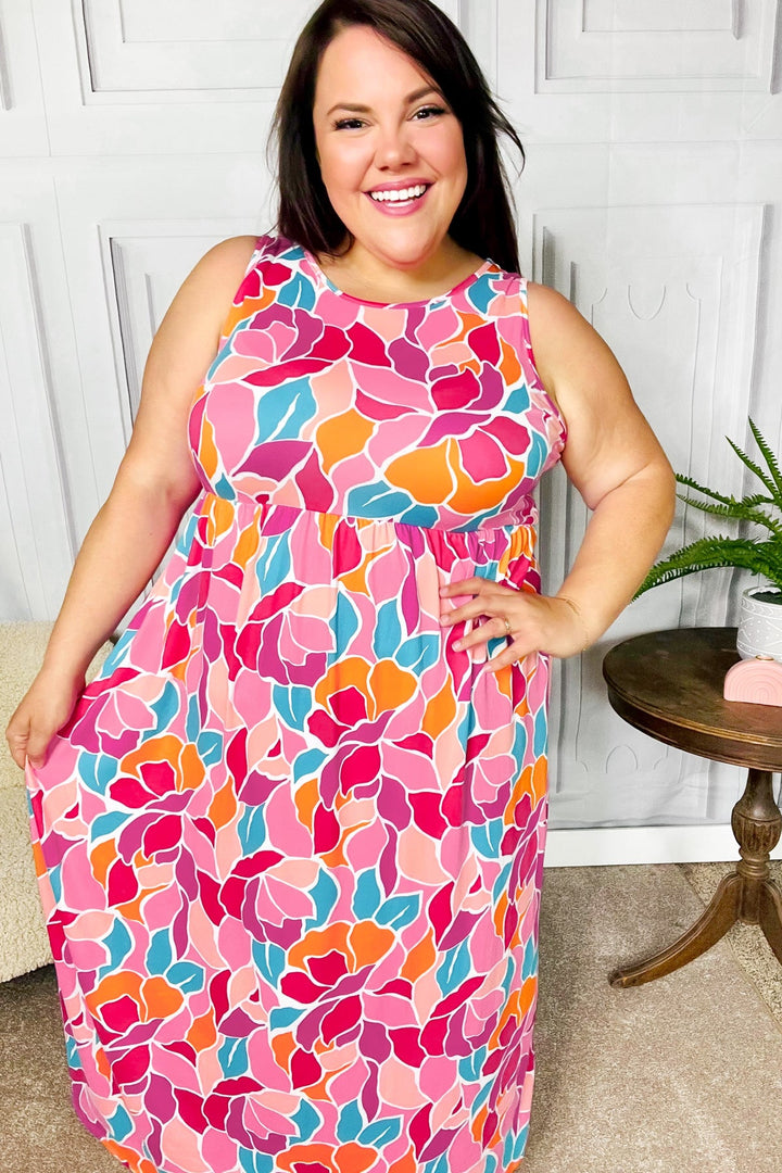 Hello Beautiful Fuchsia Abstract Floral Fit &amp; Flare Maxi Dress | Nikki &amp; Co. Boutique
