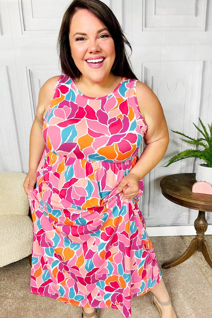 Hello Beautiful Fuchsia Abstract Floral Fit &amp; Flare Maxi Dress | Nikki &amp; Co. Boutique