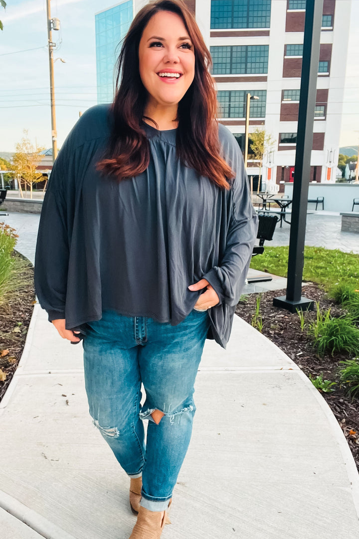 Casual Chic Charcoal V Neck Yoke Modal Knit Top | Nikki &amp; Co. Boutique