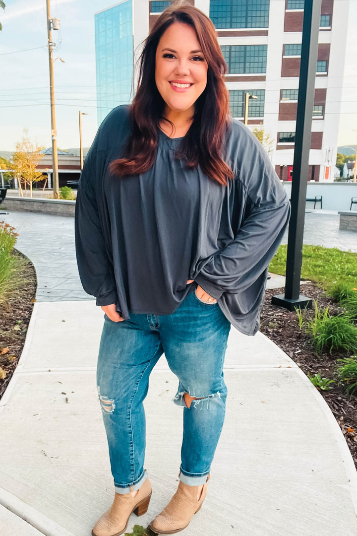 Casual Chic Charcoal V Neck Yoke Modal Knit Top | Nikki &amp; Co. Boutique