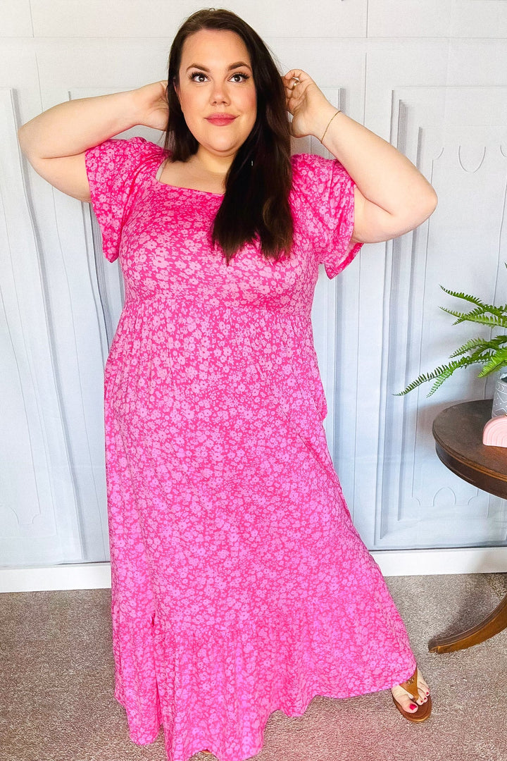 Perfectly You Fuchsia Ditzy Floral Fit &amp; Flare Maxi Dress | Nikki &amp; Co. Boutique