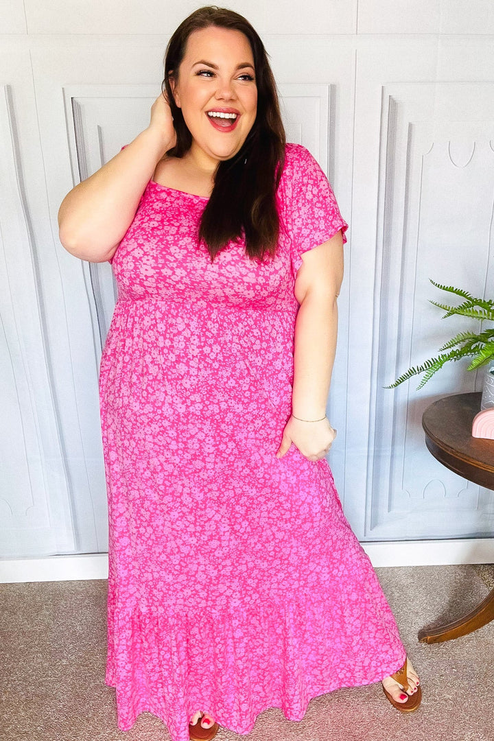 Perfectly You Fuchsia Ditzy Floral Fit &amp; Flare Maxi Dress | Nikki &amp; Co. Boutique