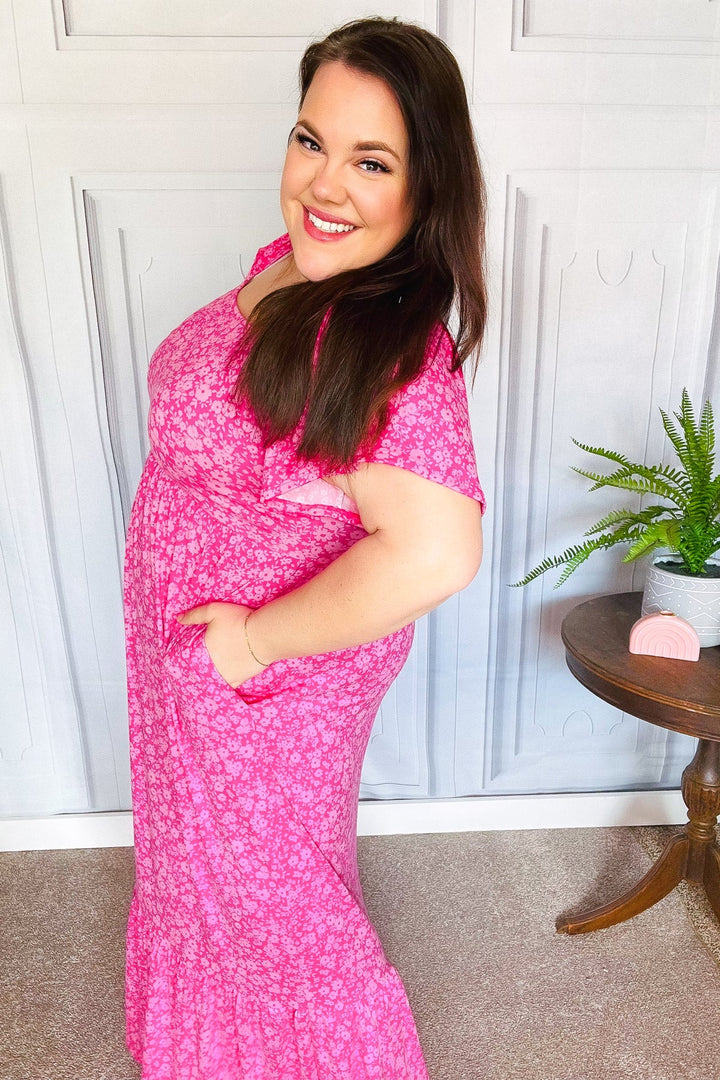 Perfectly You Fuchsia Ditzy Floral Fit &amp; Flare Maxi Dress | Nikki &amp; Co. Boutique
